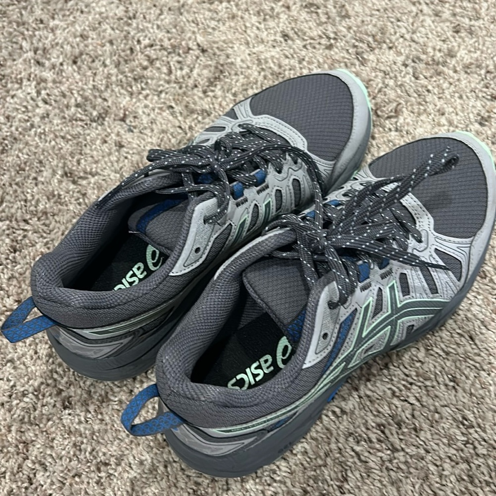 ASICS ladies gray and light green sneakers. Size 7 1/2.